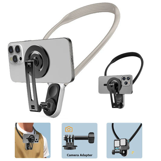 Magnetic Neck Mount For MagSafe Phone Neck Cell Holder POV/Vlog Selfie Hand Free Neck Holder Chest Stand Strap Video Recording