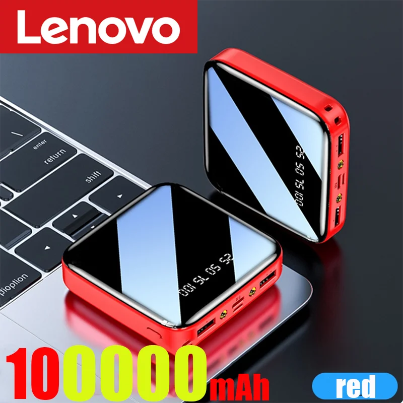 Lenovo 200000mAh Mini Power Bank Portable Charger Mirror Screen LED Digital Powerbank External Battery for iPhone Xiaomi Huawei