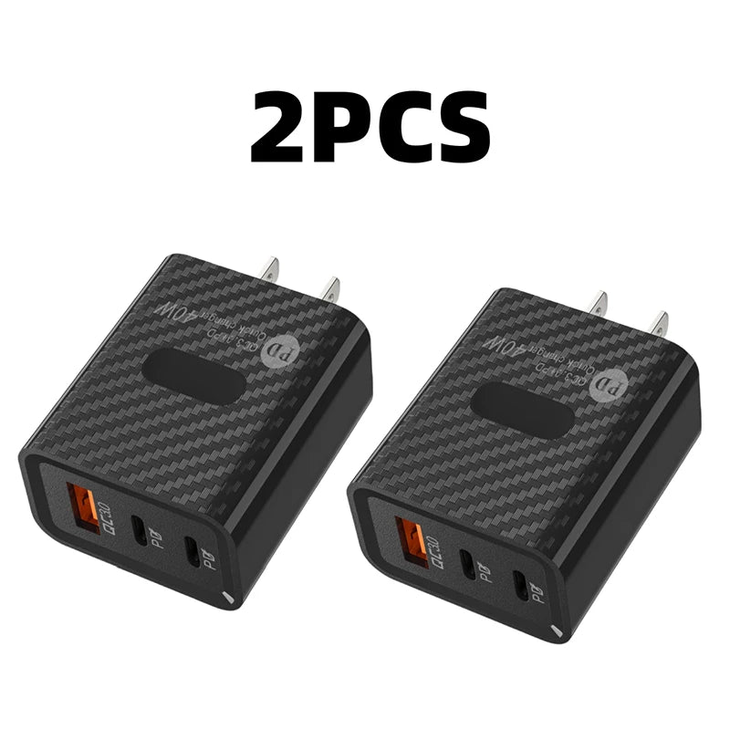 2PCS Fast Charging USB Type C Charger US Plug PD QC3.0 Quick Charge Wall For Phone Adapter For iPhone Xiaomi Huawei Samsung