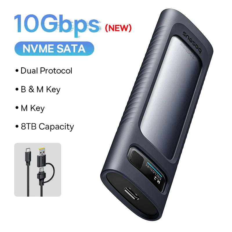 Baseus M2 SSD Case NVMe SATA Dual Protocol 10Gbps M.2 to USB Type C 3.2 Gen 2 Portable SATA NVMe External Enclosure SSD Box Case