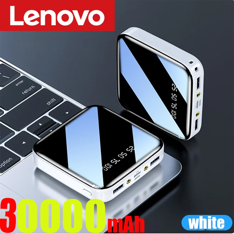 Lenovo 200000mAh Mini Power Bank Portable Charger Mirror Screen LED Digital Powerbank External Battery for iPhone Xiaomi Huawei