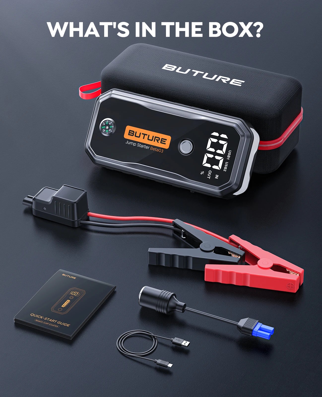 BUTURE 5000A Jump Starter 160W DC Quick Charge 26800 mAh Car Power Bank Portable For Emergency Booster Starting Device
