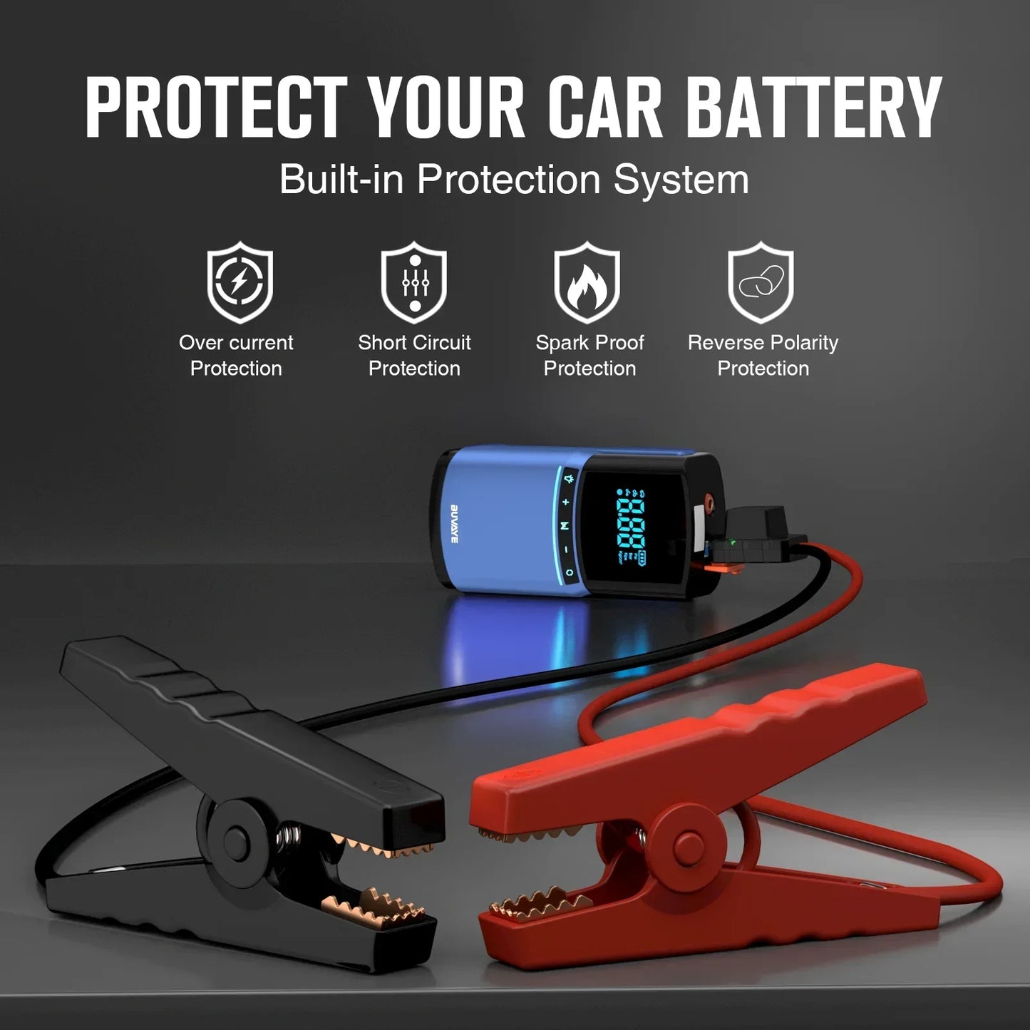BUVAYE 4 in 1 Car Jump Starter Air Pump 150PSI Tire Compressor 2000A Jump Starter Device Power Bank Digital Inflatable Pump
