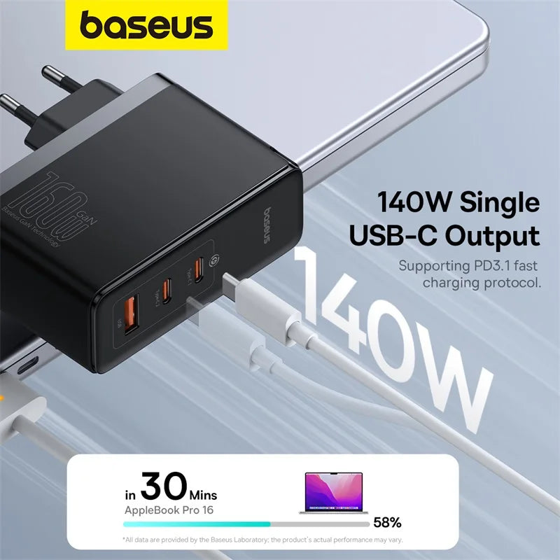 Baseus 160W GaN Charger For iPhone 15 14 13 Fast Charger For Laptop USB C Charger Support PD3.1 QC Phone Charger For Xiaomi