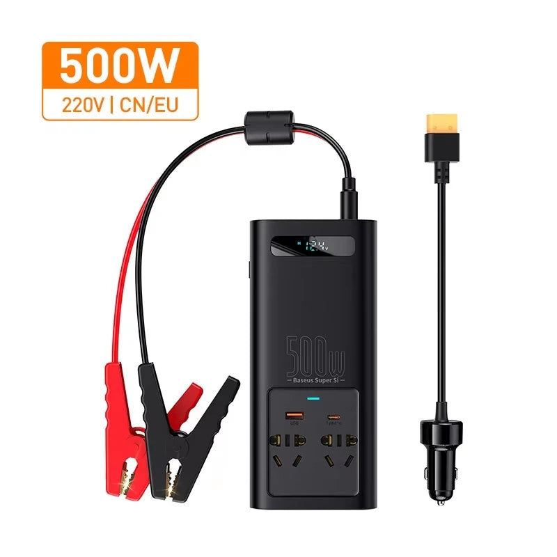 Baseus 300W Car Inverter DC 12V to AC 220V Digital Display  Auto Power Inversor USB Type C Fast Charger For Car Power Adapter