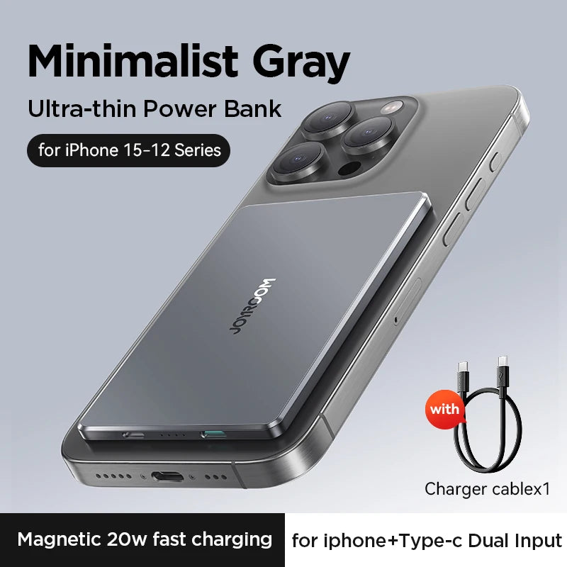 Joyroom 20W 5000mAh Magnetic Power Bank 0.35 Inch Slim Wireless Portable Charger Fast Charging for iPhone 16 Pro Max /15 /14/13