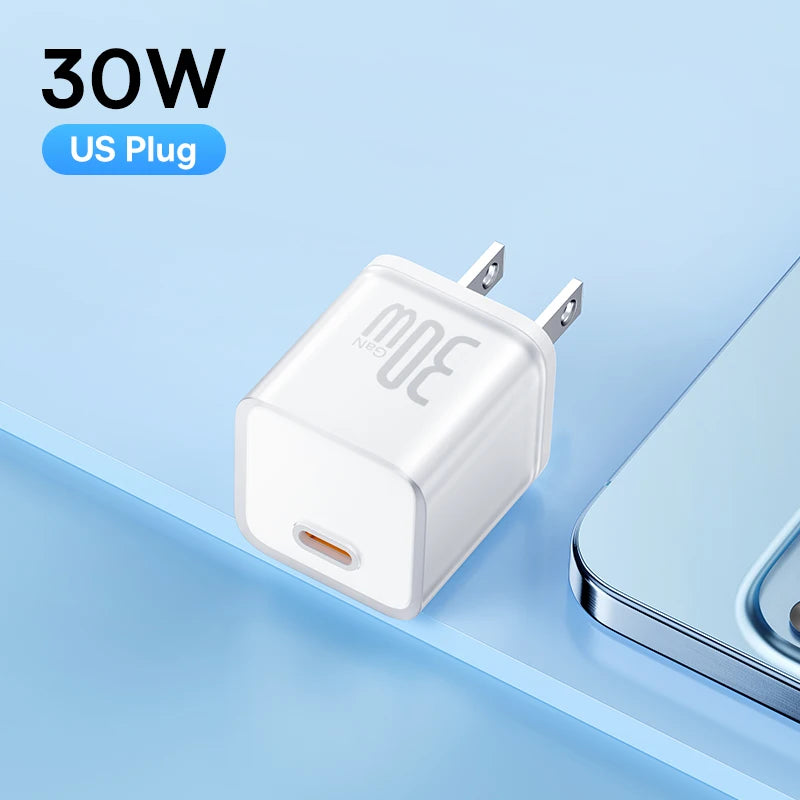 Baseus 30W GaN Charger Phone charger For iPhone 16 15 14 13 12 Pro Max USB C Charger Support PD QC PPS Fast Charging For Laptop