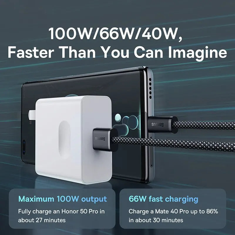 Baseus 100W USB A To USB C Cable USB-C Fast Charging Charger Wire Cord For Huawei Samsung Xiaomi Type-C USBC Cable