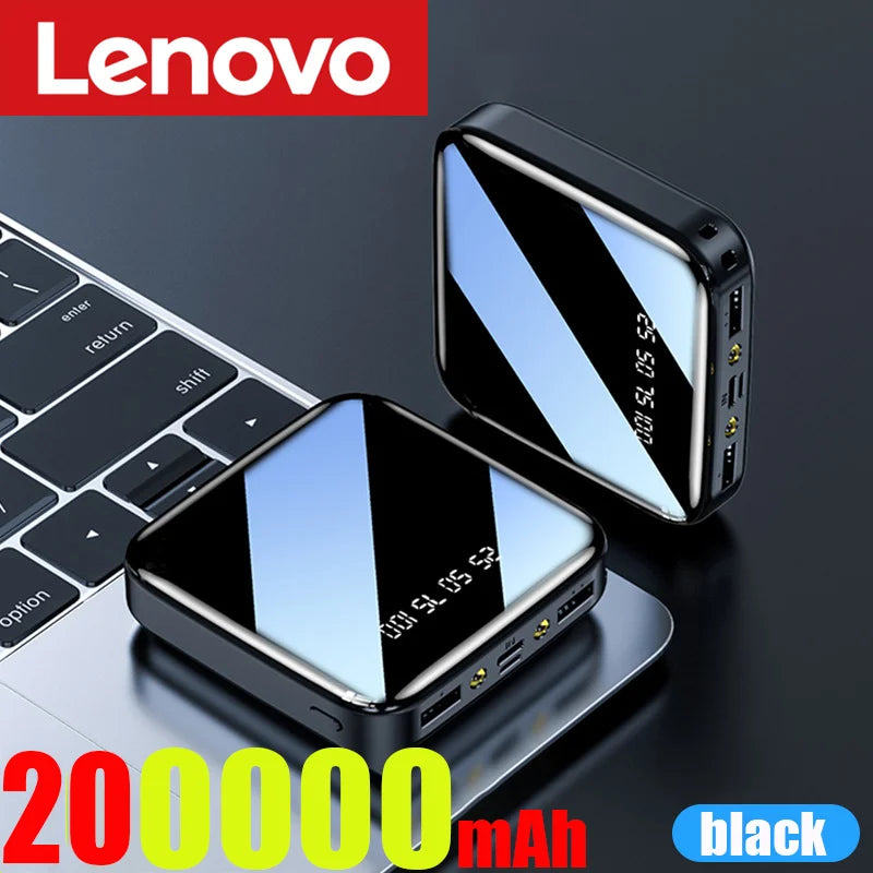 Lenovo 200000mAh Mini Power Bank Portable Charger Mirror Screen LED Digital Powerbank External Battery for iPhone Xiaomi Huawei