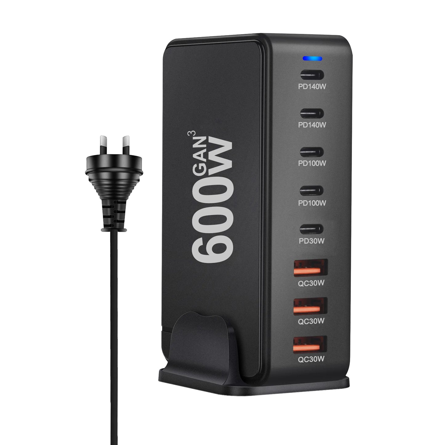 600W GaN Type C Charger 8-port USB C PD Fast Charging Station PD3.1 Adapters for iPhone 16 15 14 Samsung Xiaomi Huawei Tablets