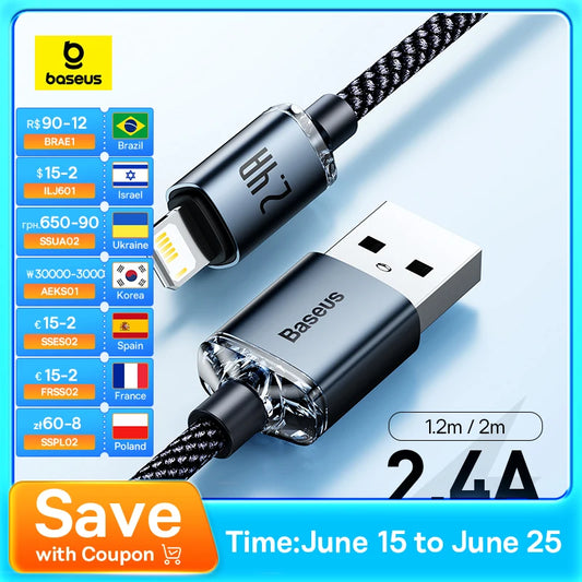 Baseus USB Cable For iPhone 14 13 12 Pro Max X XR XS 8 7 6s 6 iPad Fast Data Charging Charger USB Wire Cord Mobile Phone Cables