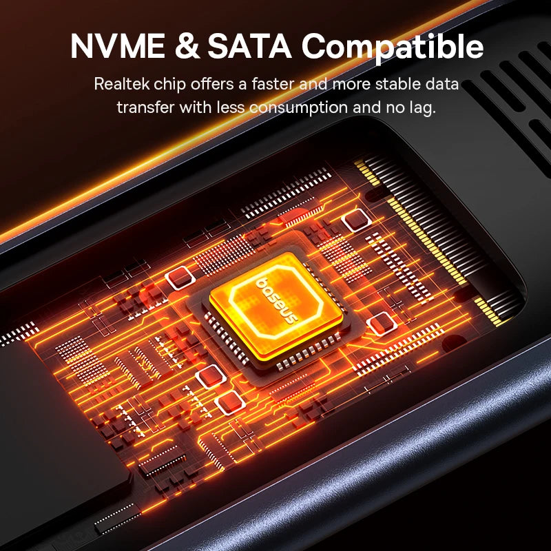 Baseus M2 SSD Case NVMe SATA Dual Protocol 10Gbps M.2 to USB Type C 3.2 Gen 2 Portable SATA NVMe External Enclosure SSD Box Case