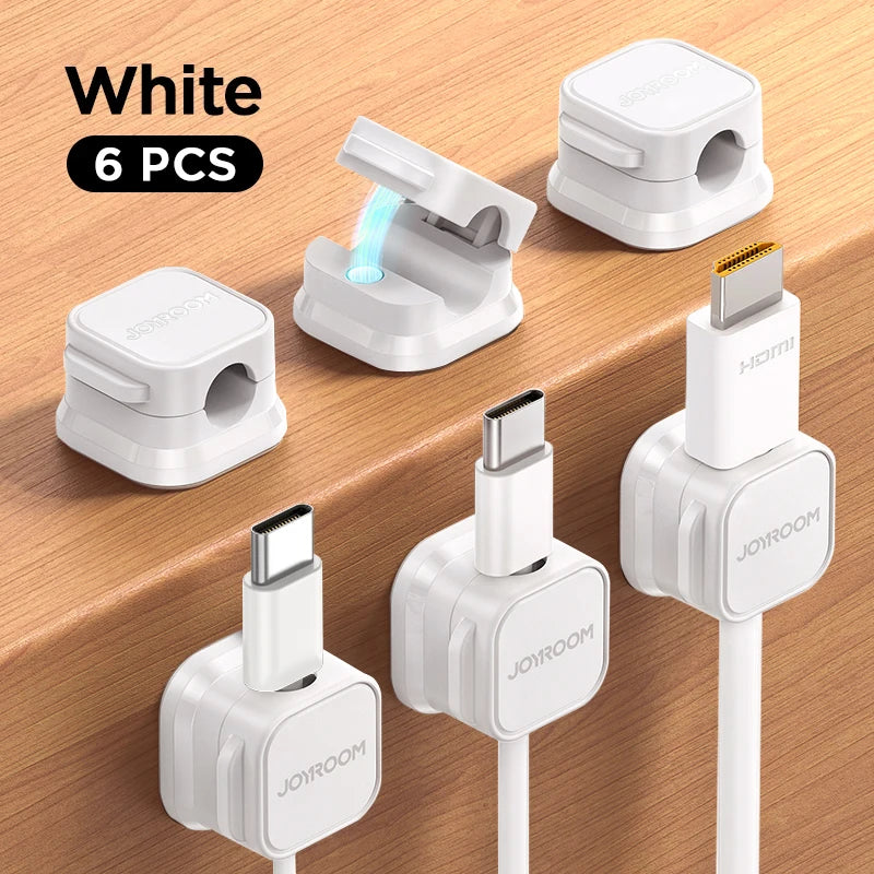 Joyroom 3/6 Pcs Magnetic Cable Clips Cable Smooth Adjustable Cord Holder Under Desk Cable Management Wire Keeper Cable Organizer