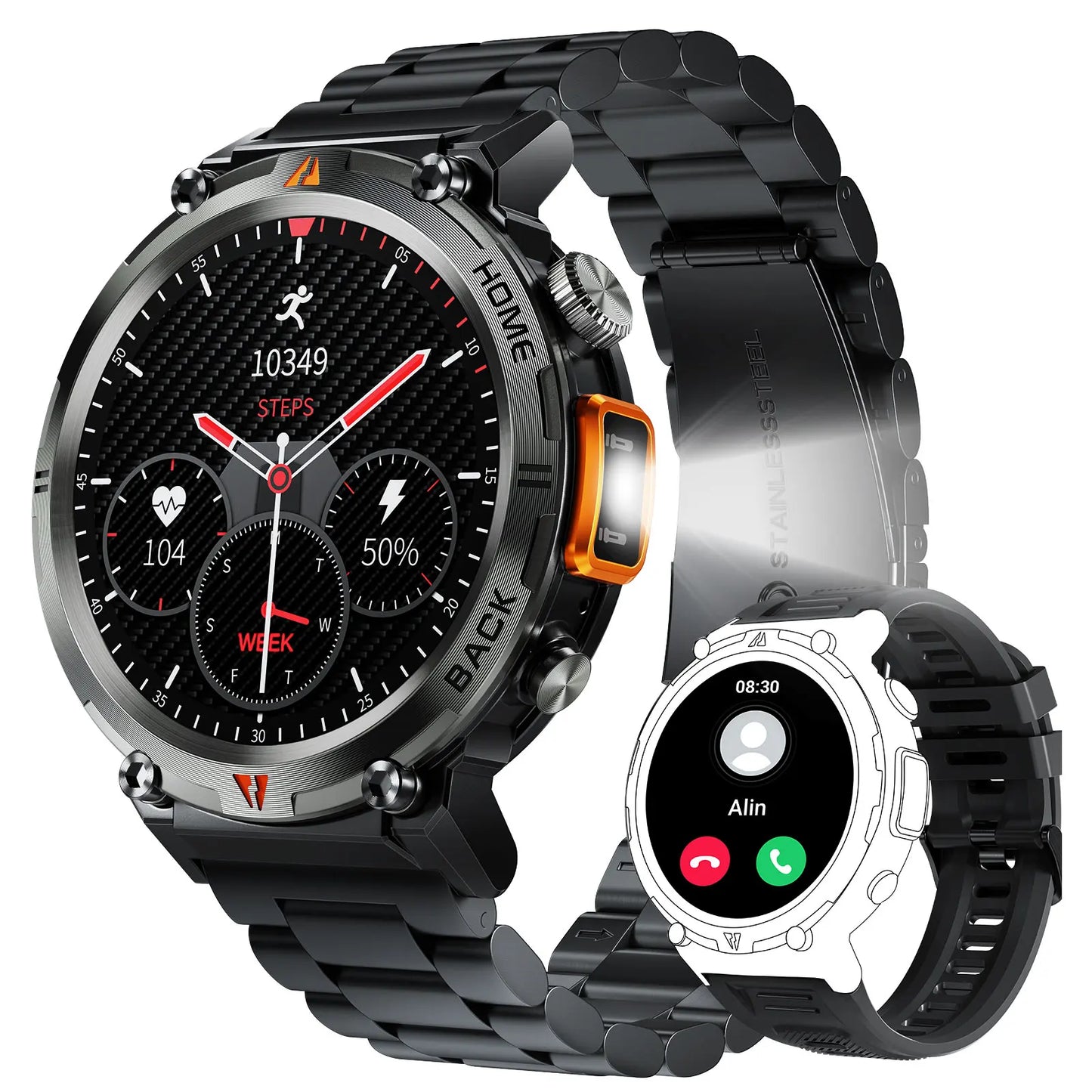 LaNikar KE3 Bluetooth Call Smart Watch Men Full Touch Screen Health Monitor With  steel ring Men SmartWatch For IOS Android