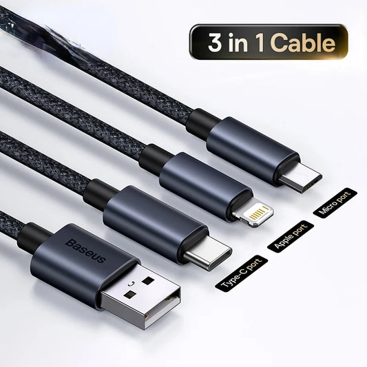 3 in 1 USB Cable Type C Cable For Samsung Xiaomi Mi 9 Huawei Cable For iPhone 13 12 11 Phone Charger Micro USB Data Cable